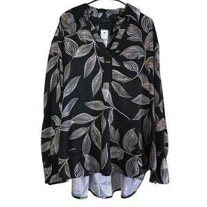 NEW Lane Bryant Black White Leaf Print Blouse Womens 26 Plus Button Down Top NWT